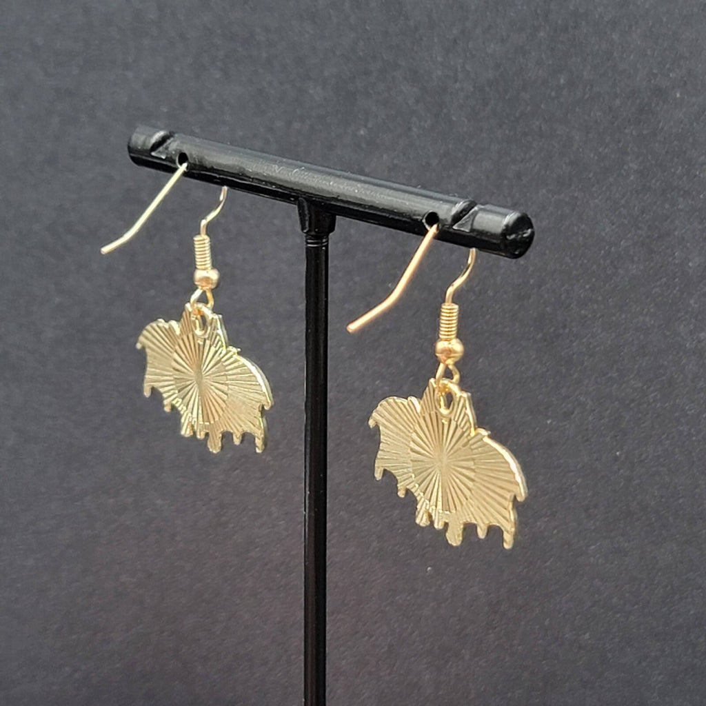 Zombie Bat Pierced Earrings Halloween Half Skeleton Enamel Dangle 3/4"