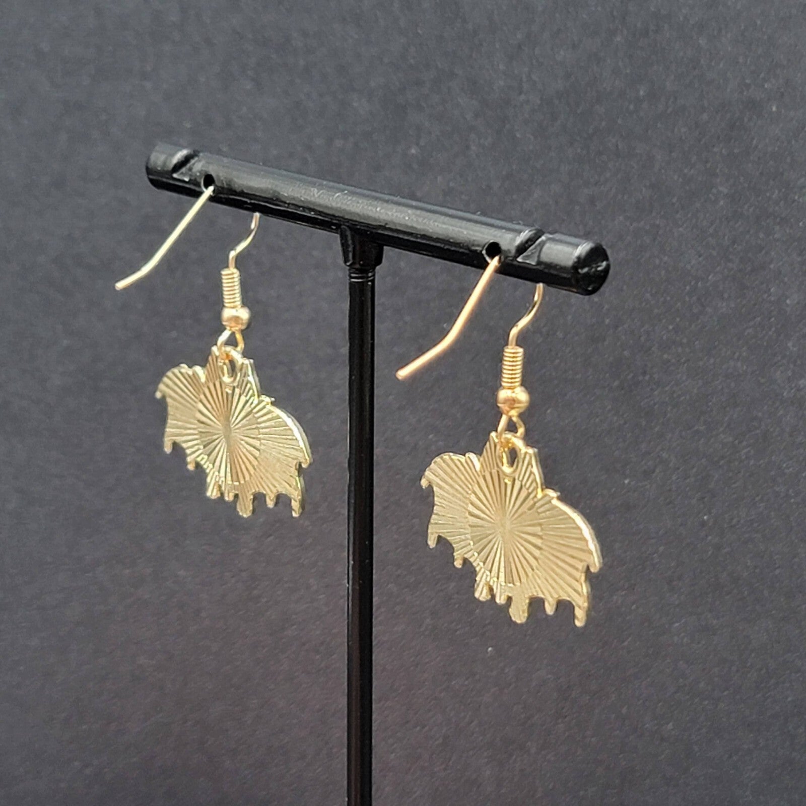 Zombie Bat Pierced Earrings Halloween Half Skeleton Enamel Dangle 3/4"