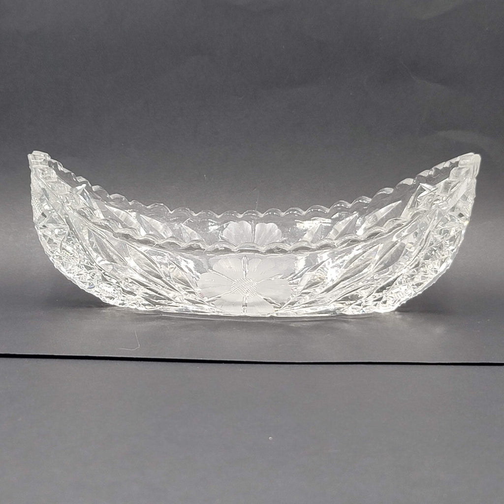 Brilliant Cut Glass Celery Dish Floral Saw Tooth Rim Flower Daisy 8 in