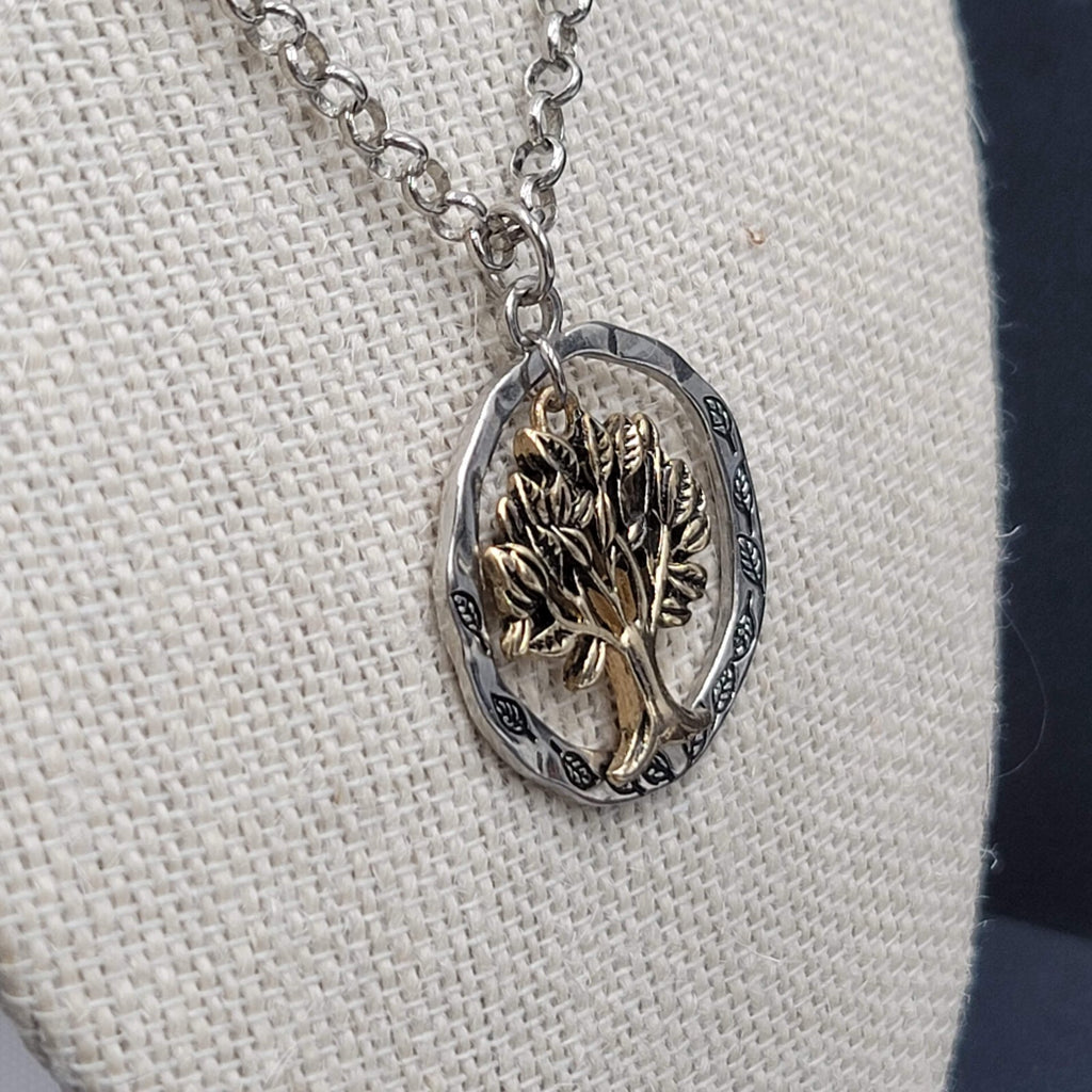 Tree Necklace Gold and Silver tone Pendant 16"-18" Rolo Chain