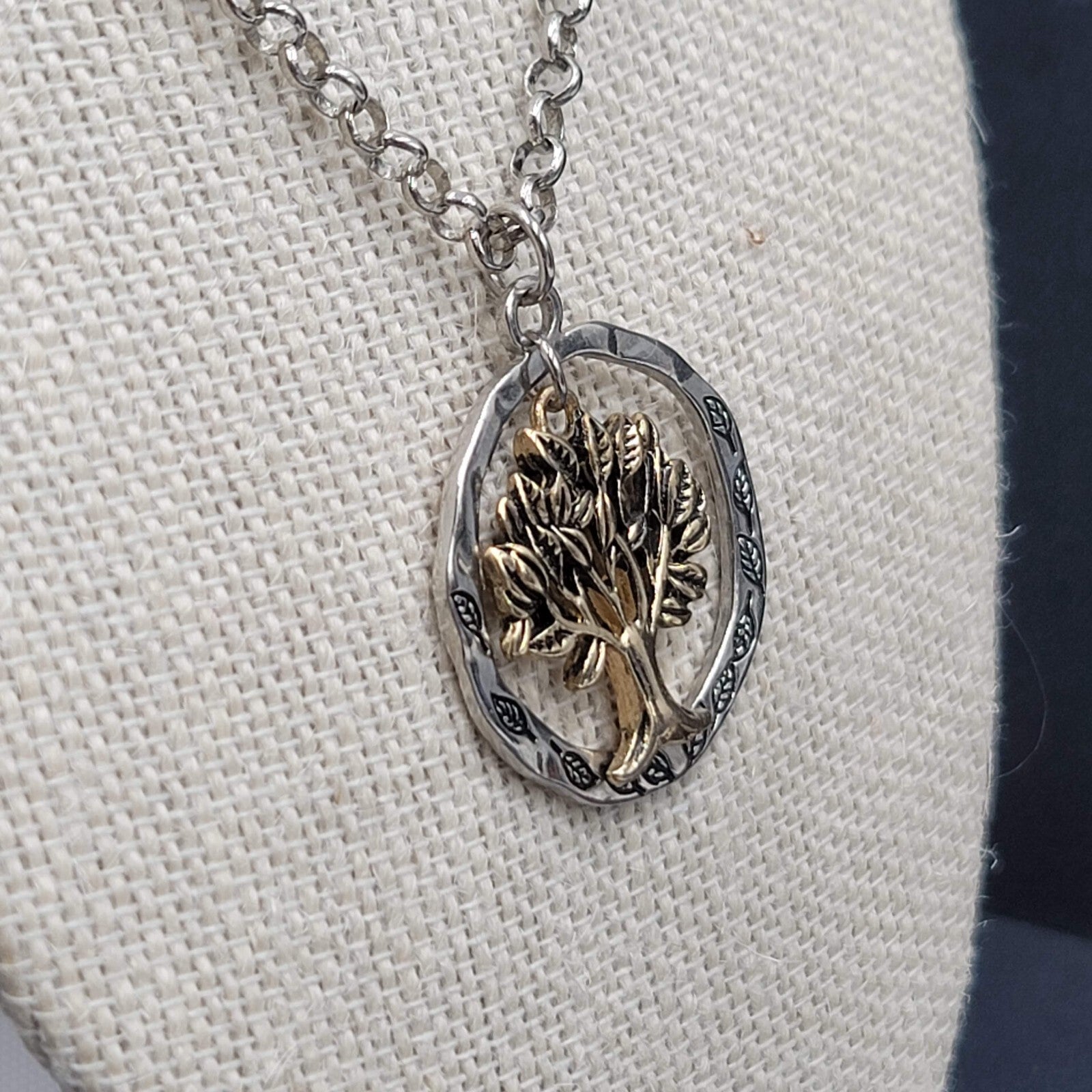 Tree Necklace Gold and Silver tone Pendant 16"-18" Rolo Chain