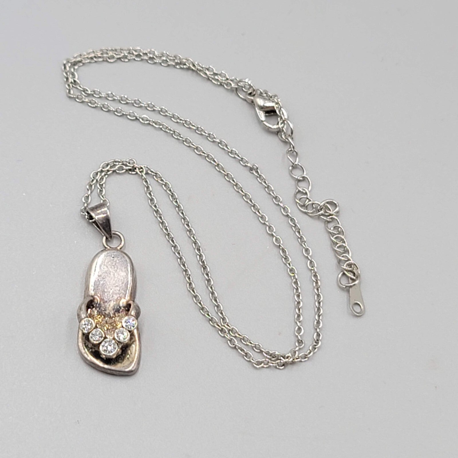 Rhinestone Flip Flop Sandel Necklace Silver tone 16"-18"