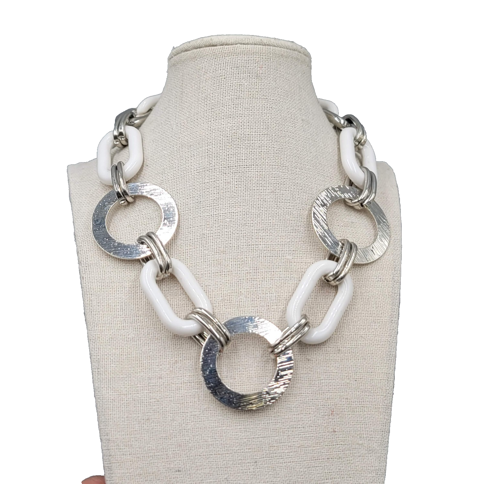 Mark Necklace Silver tone Large White Links 16"+