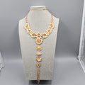 Flower Statement Bin Long Y Drop Necklace Crystal Rhinestone Gold tone LONG