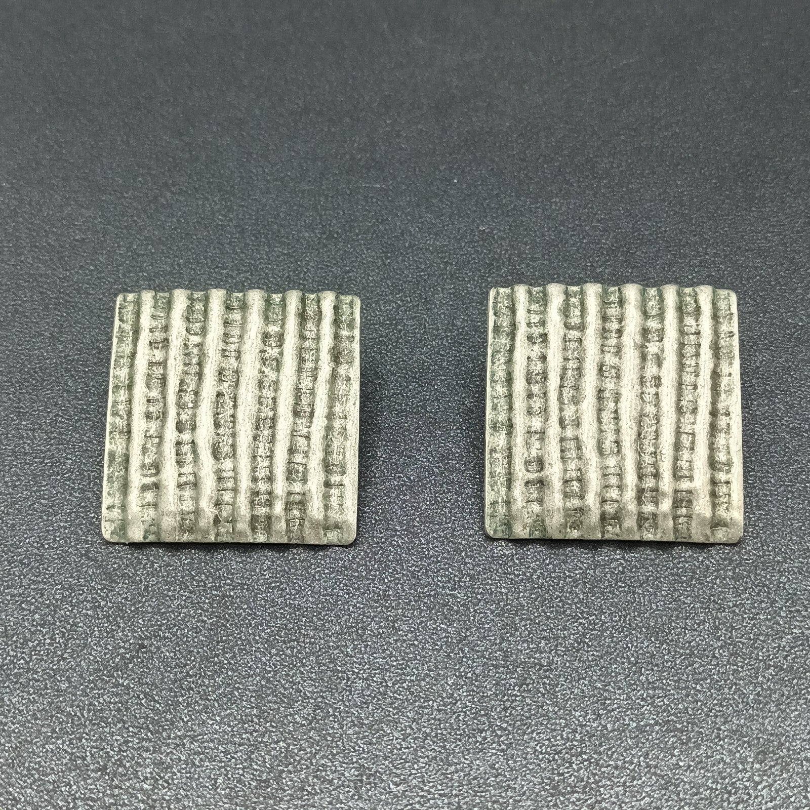 Pierced Earrings Silver tone Corrugated Metal Square Drop 1 1/8"