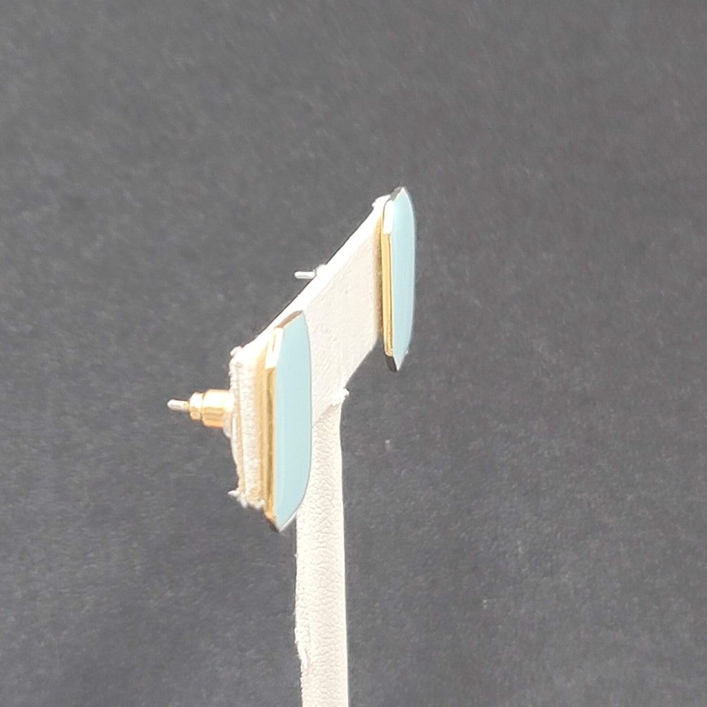 Vintage Pierced Earrings Light Babay Blue Enamel Drop 3/4"