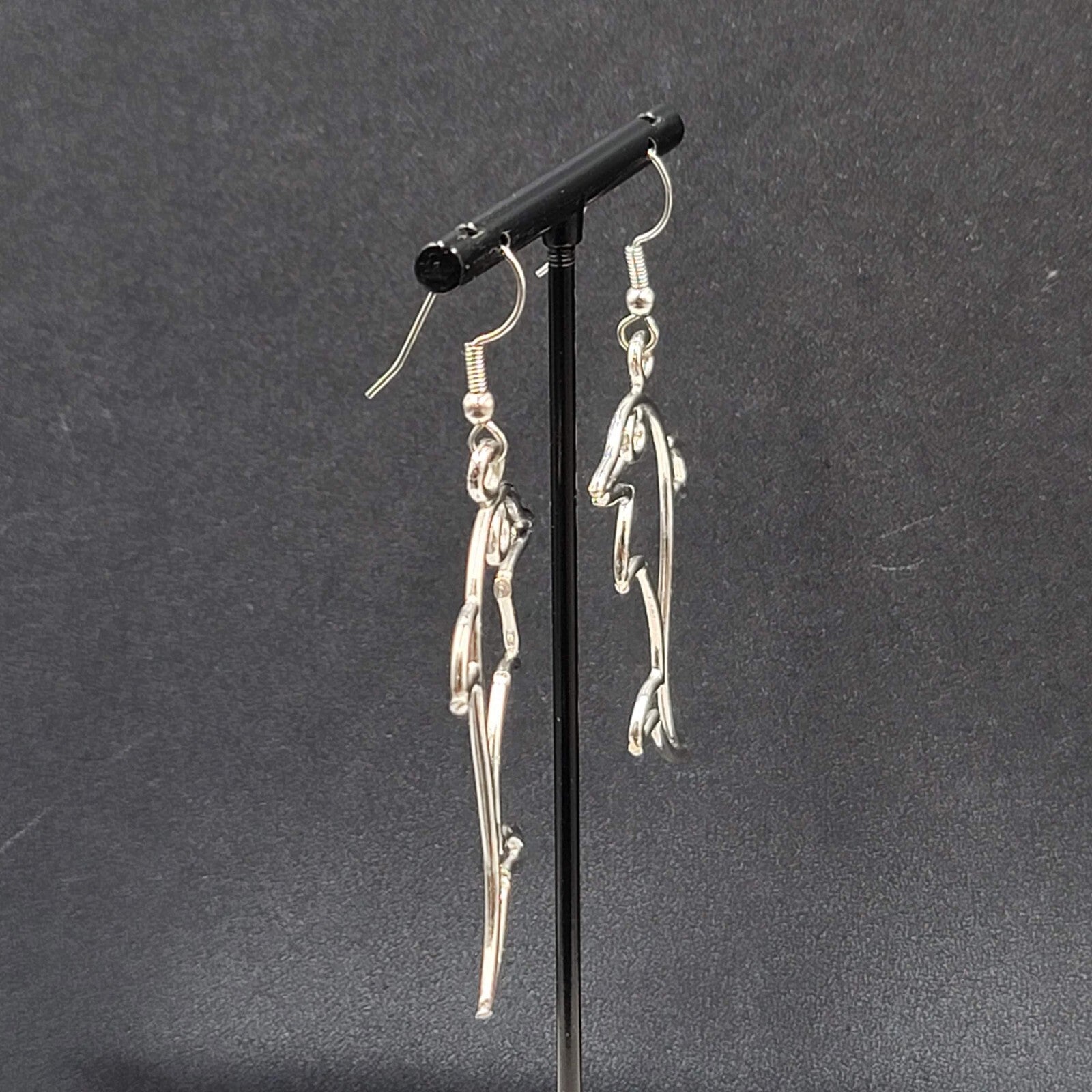 Dolphin Pierced Earrings Silver tone Dangle 2 1/8"