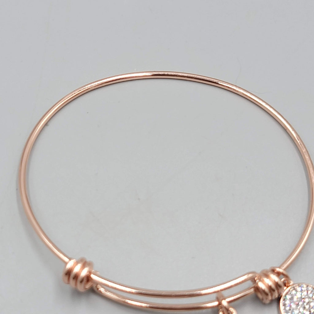 LA Rose Gold Tone Friends Forever Charm Bracelet Bangle  7.75"