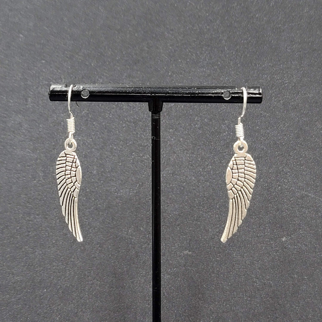 Pierced Earrings Feather Silver tone Dangle Angel Bird 1 1/8"