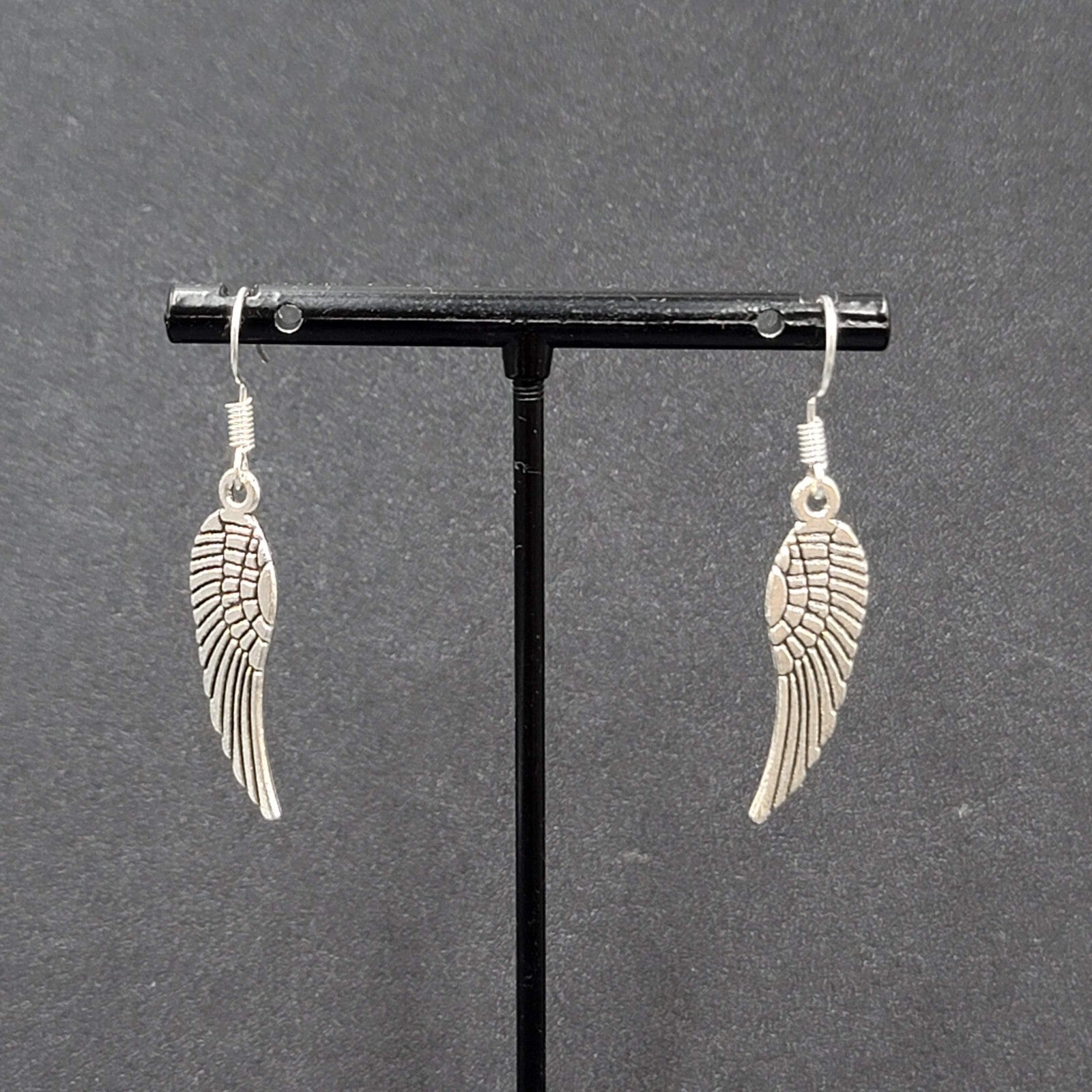 Pierced Earrings Feather Silver tone Dangle Angel Bird 1 1/8"