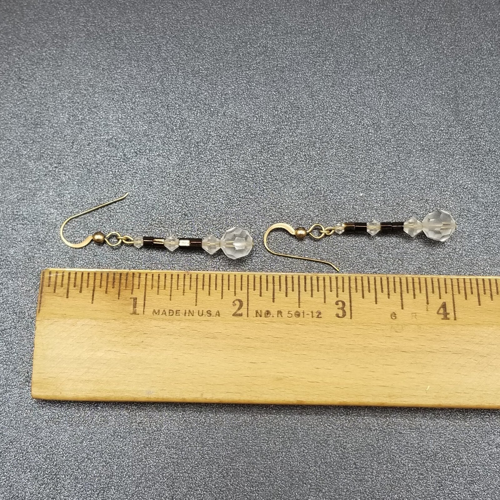 Pierced Earrings Gold tone Faceted Crystal Bead Dangle 1 1/4"