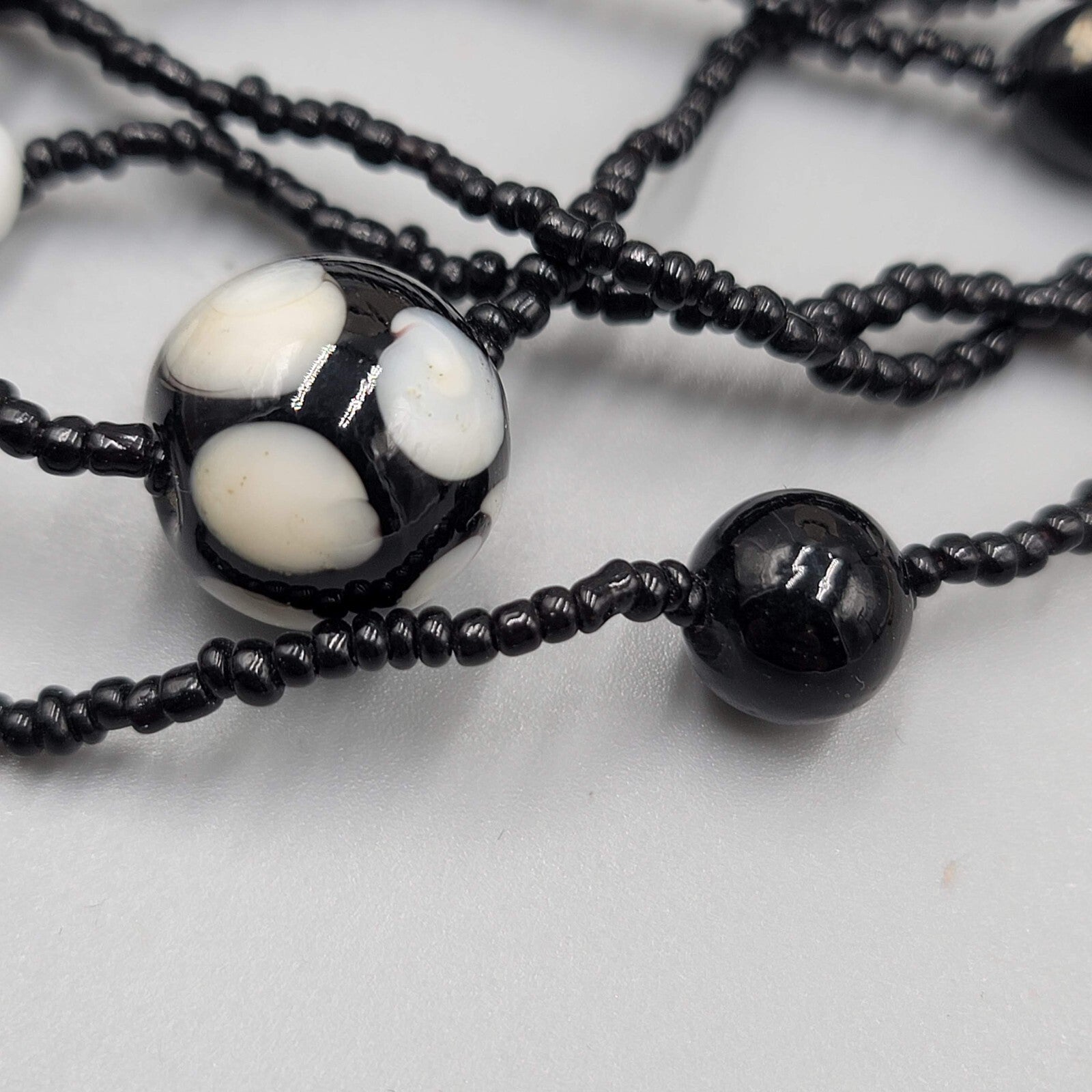 Black White Glass Seed Bead Necklace 5 Multi Strand 16"-18" Lot of 2 For Layerin