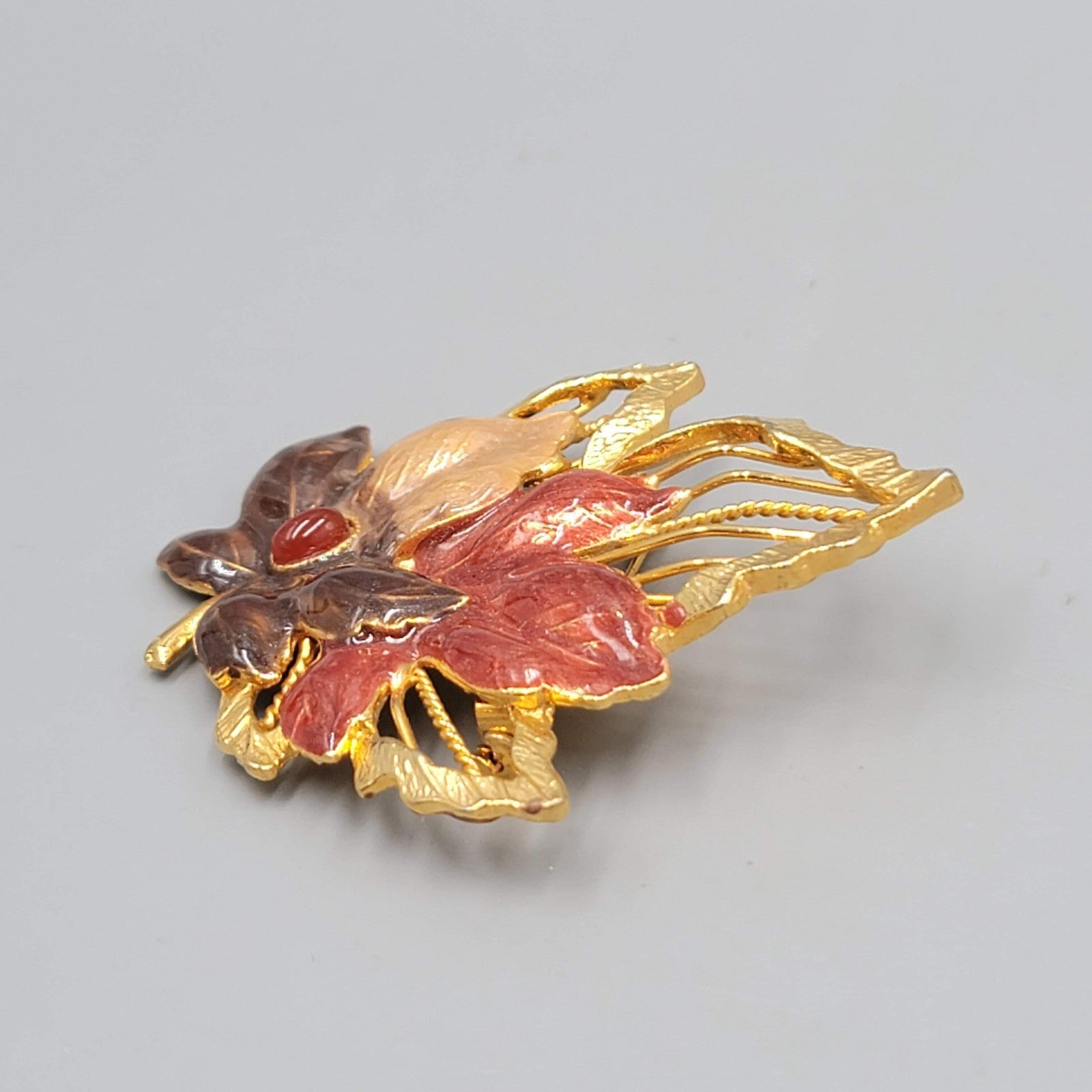 Vintage Kenneth Cole Autumn Leaf Enamel Brooch Gold tone 2.5"