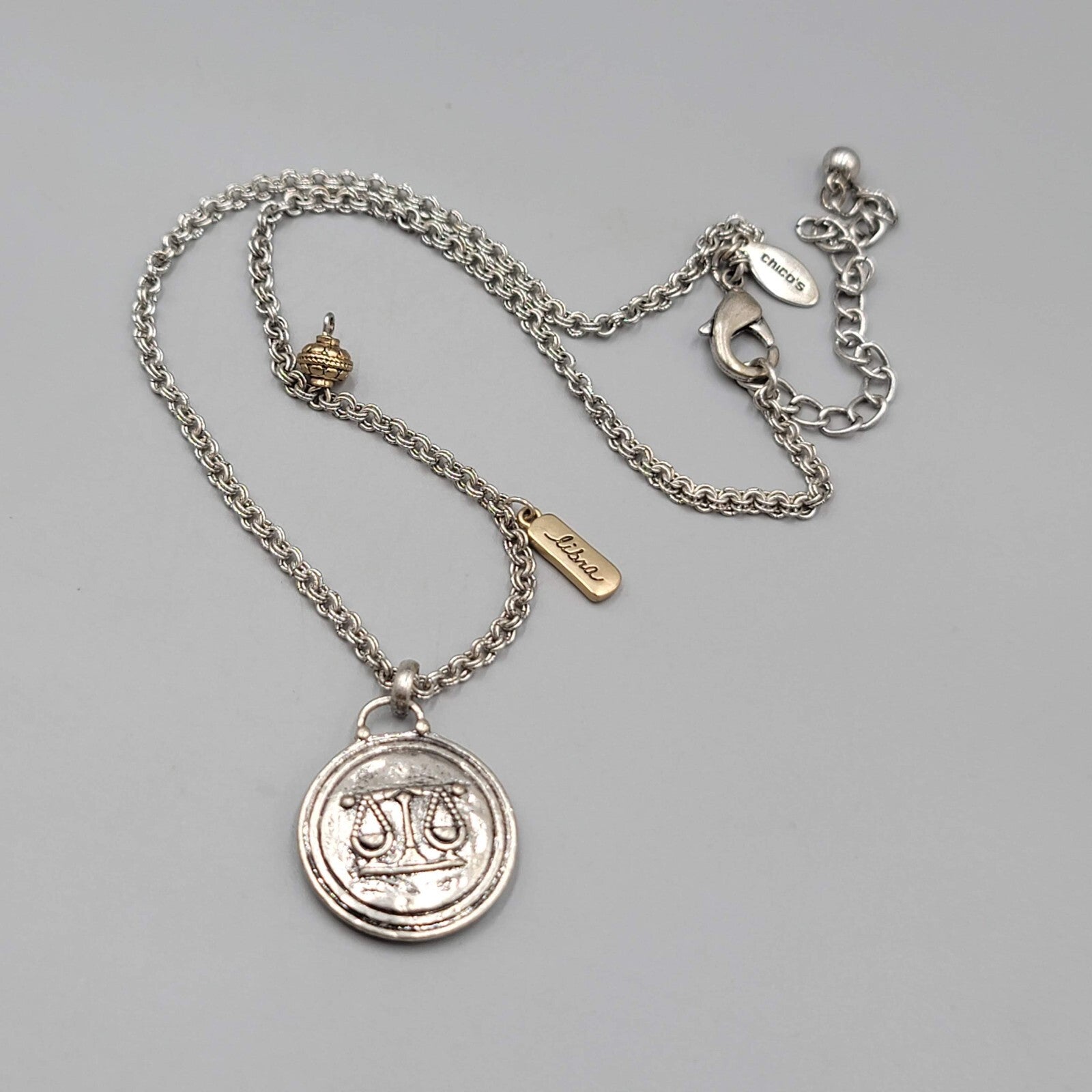 Chicos Libra Necklace Silver tone Charms Pendant Zodiac 18"