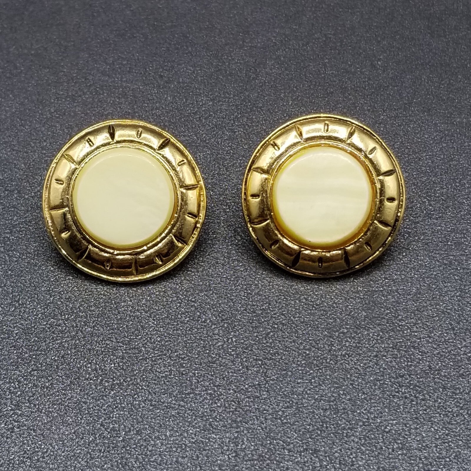 Vintage Clip on Earrings Gold tone Cabochon Button Style Stud 1"