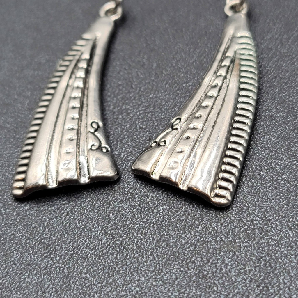 Pierced Earrings Silver tone Abstract Statement Dangle 1.75"
