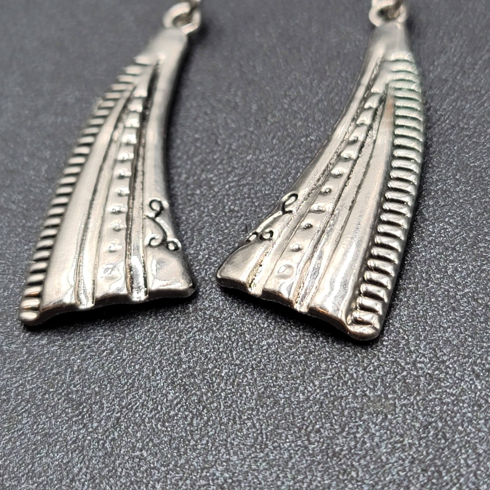 Pierced Earrings Silver tone Abstract Statement Dangle 1.75"