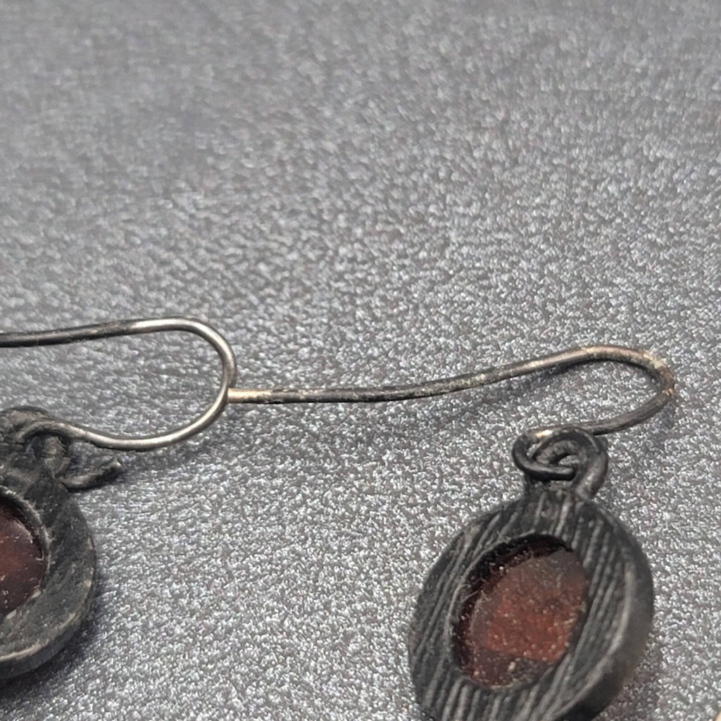 Pierced Earrings Black Metal Orange Yellow Acrylic Dangle 1.5"