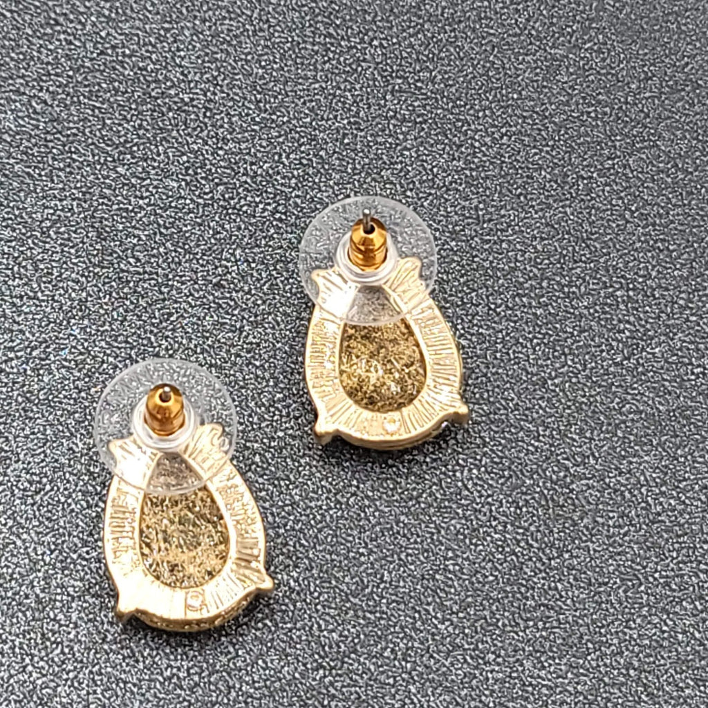 RMN Pierced Earrings Gold tone Faceted Teardrop Acrylic Statement Drop 5/8"
