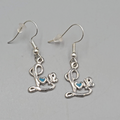 Vintage LOVE Pierced Earrings Crushed Turquoise Inlay Silver tone Dangle 5/8"