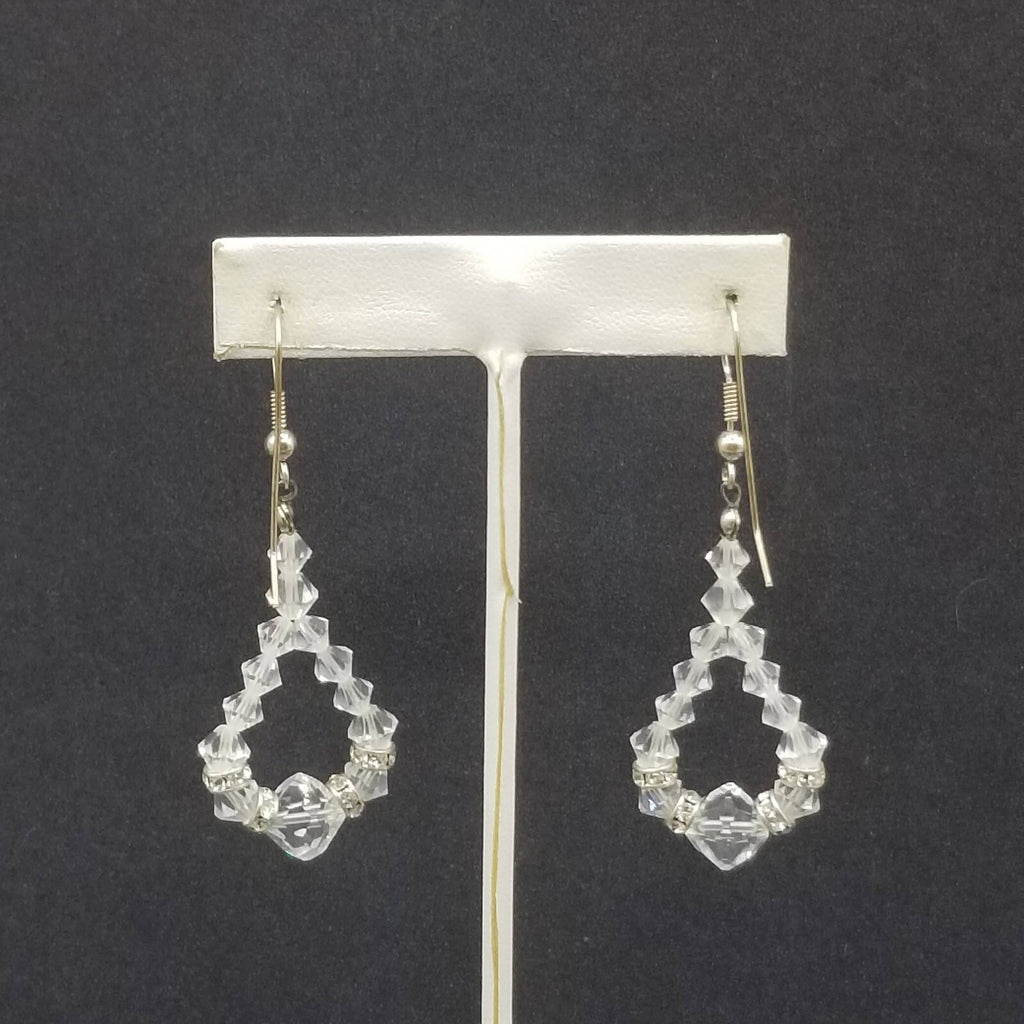Pierced Earrings Silver tone Faceted Crystal Bead Loop Statement Dangle 1 5/8"
