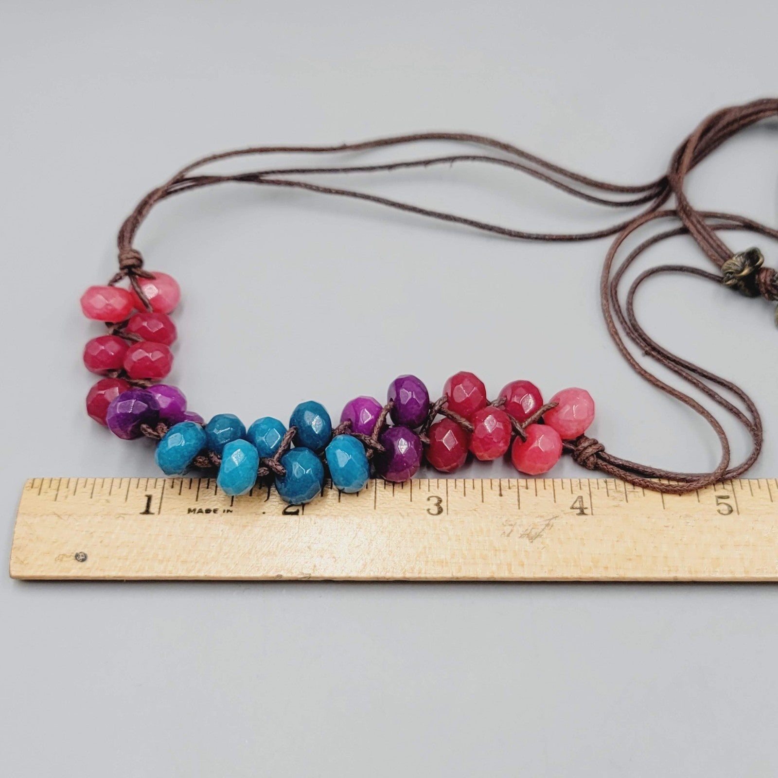 Fossil Necklace and Bracelet Set Multicolor Stones Brown Adjustable Cord