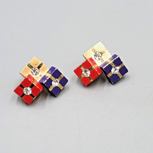 Christmas Presents Pierced Earrings Red Blue Gold tone 7/8"
