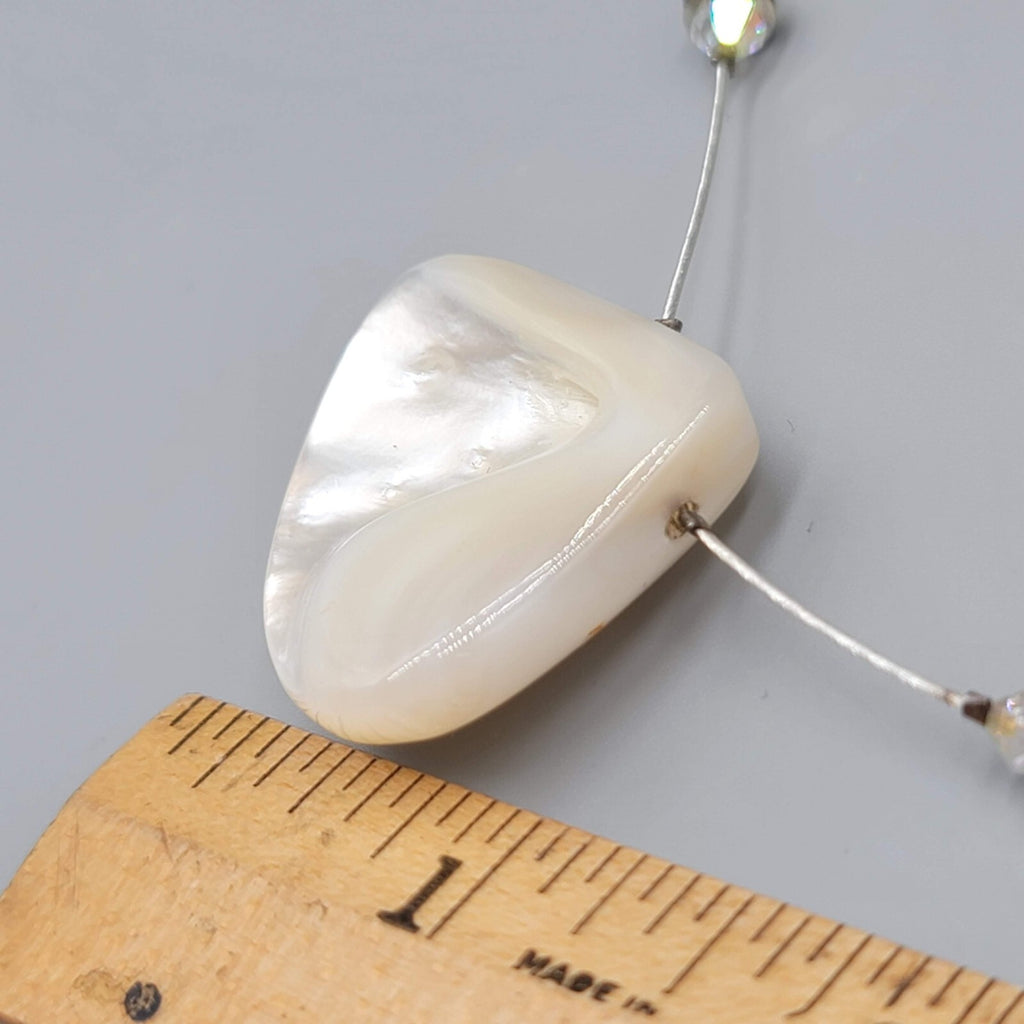 Shell Pendant Necklace Crystal Station Silver tone 18"