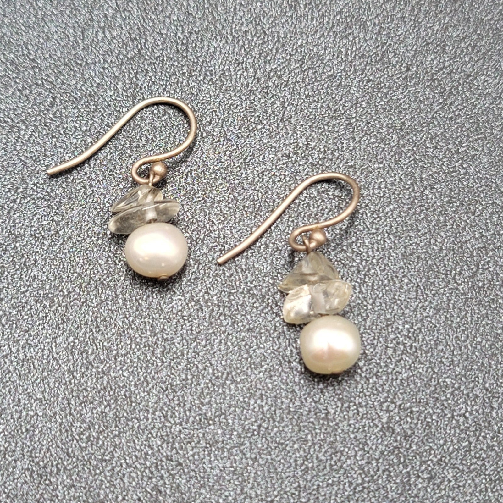 Sterling Silver Pierced Earrings Freshwater Pearl Quartz Bead Dangle 5/8"