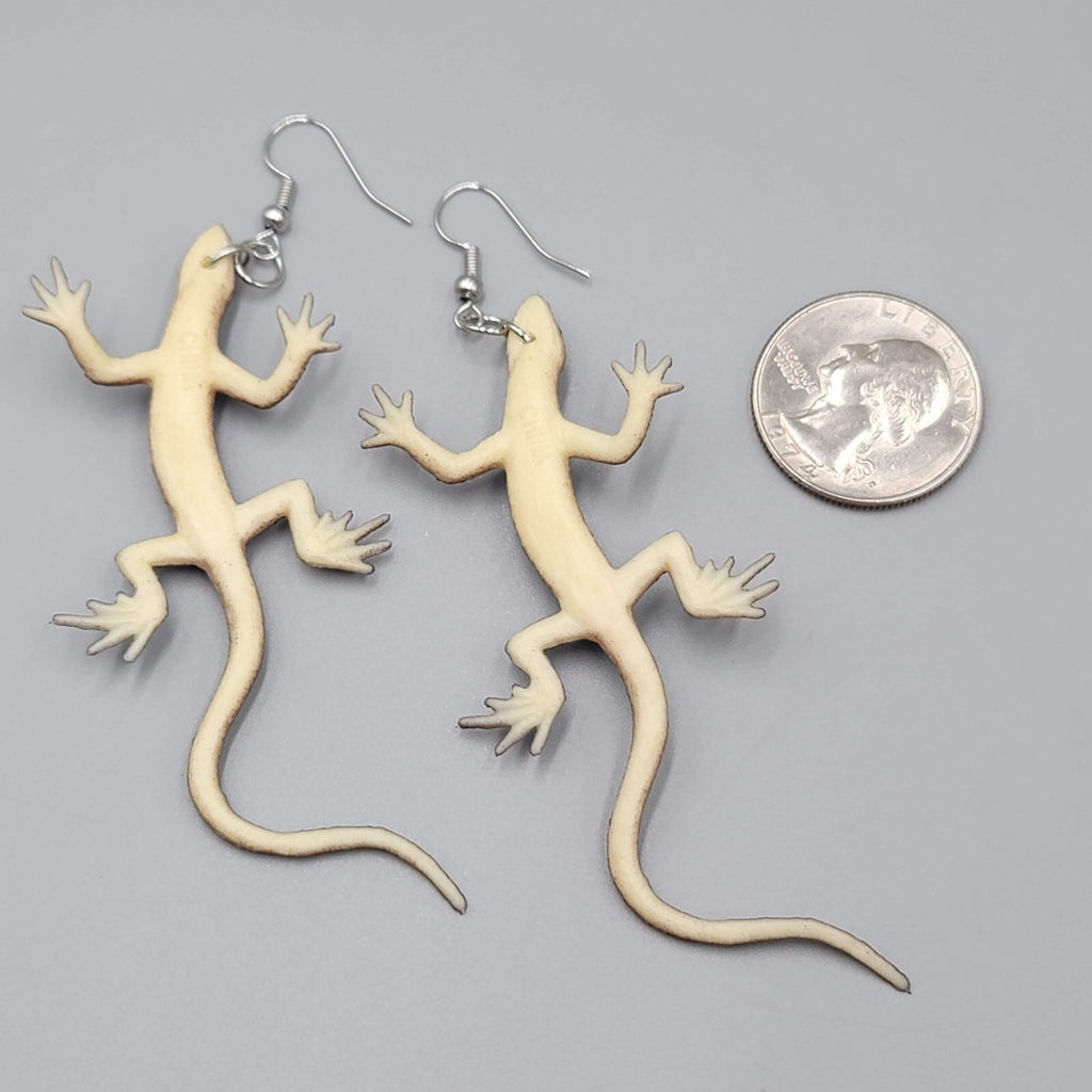 Brown Lizard Pierced Earrings Vinyl Dangle 2.75"