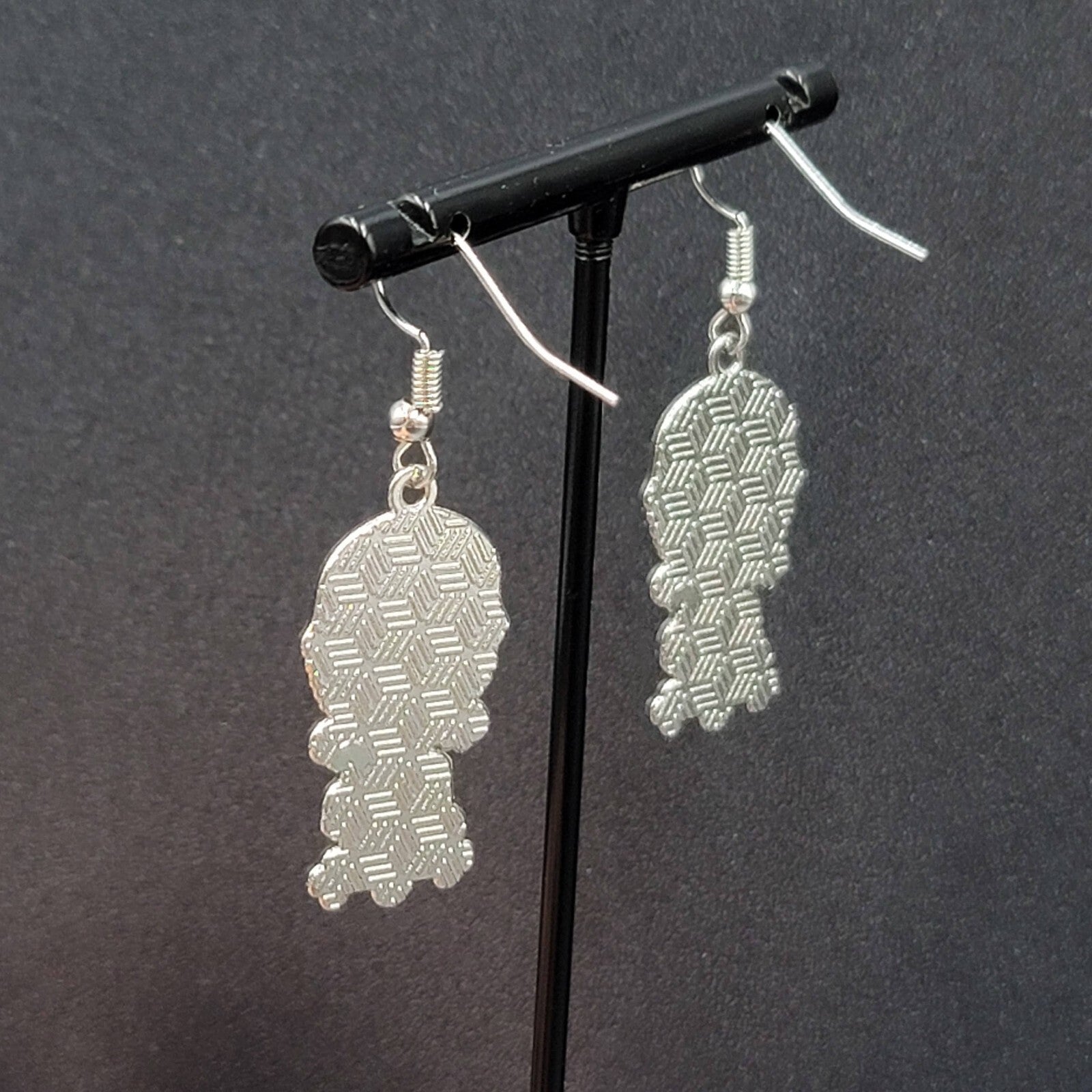 Jigsaw Pierced Earrings Enamel Silver tone SAW Horror Movie Dangle 1.25" FS