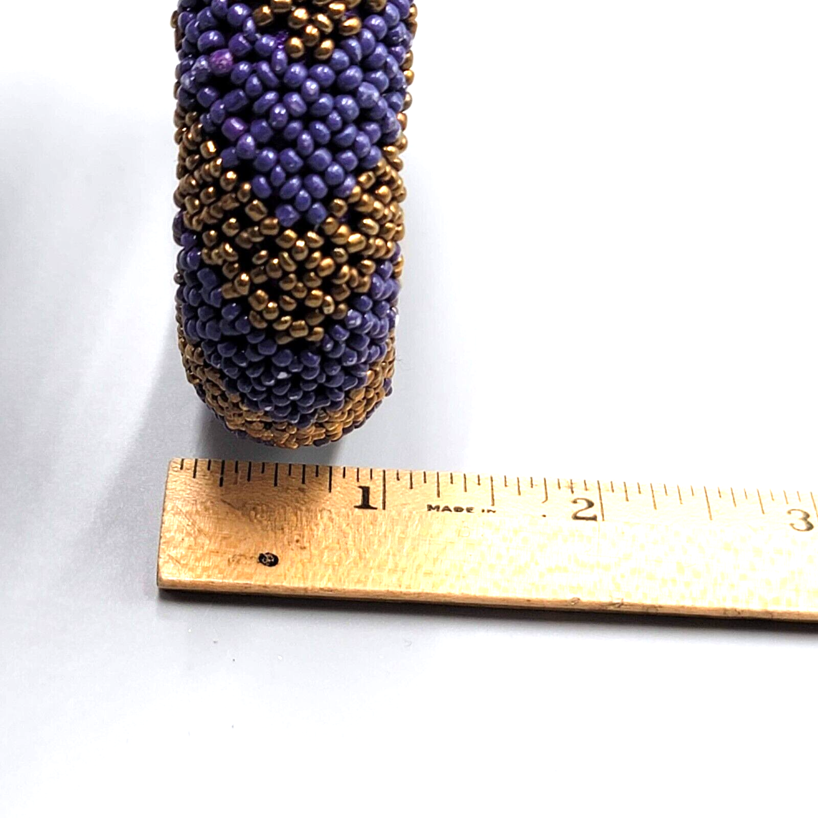 Purple Seed Bead Bangle Bracelet Bronze tone Beads 8 in