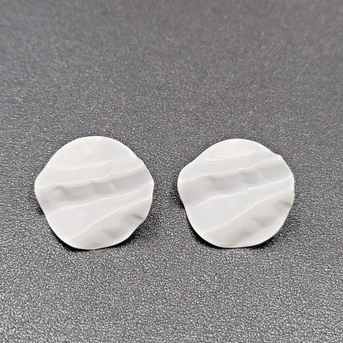 1980s Vintage Pierced Earrings Gray Enamel Crinkle Button Studs 1"