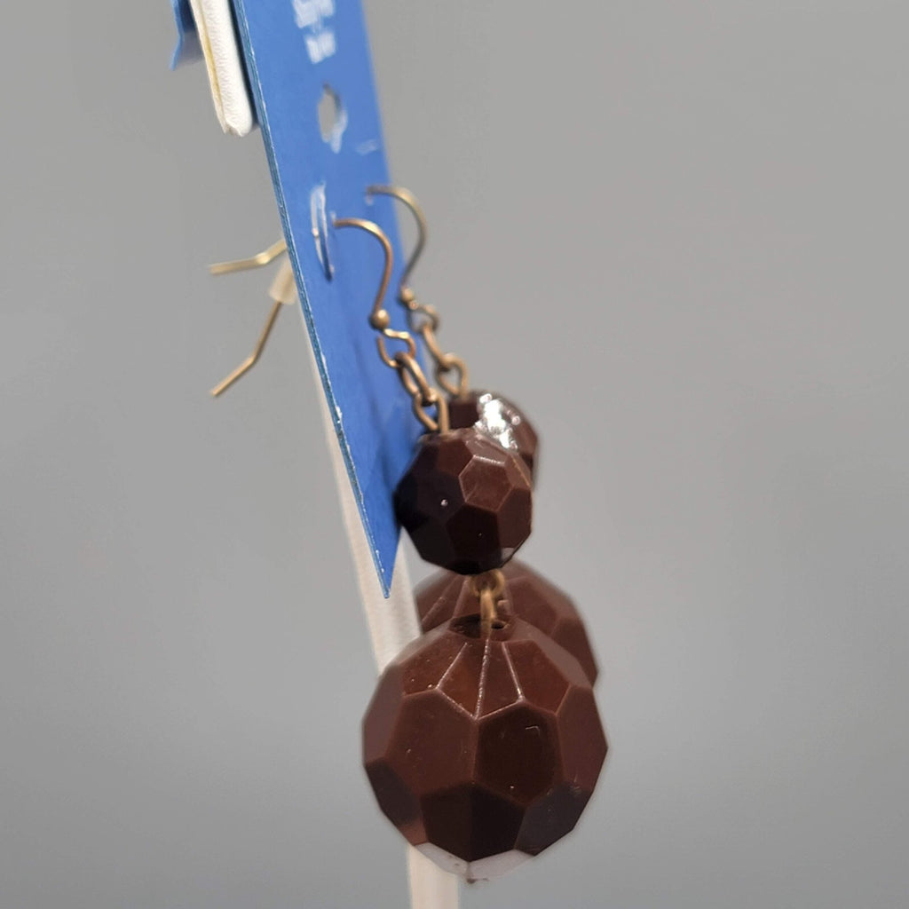 Simply Vera Pierced Earrings Bronzetone Brown Plastic Bead Dangle Statement 2.25
