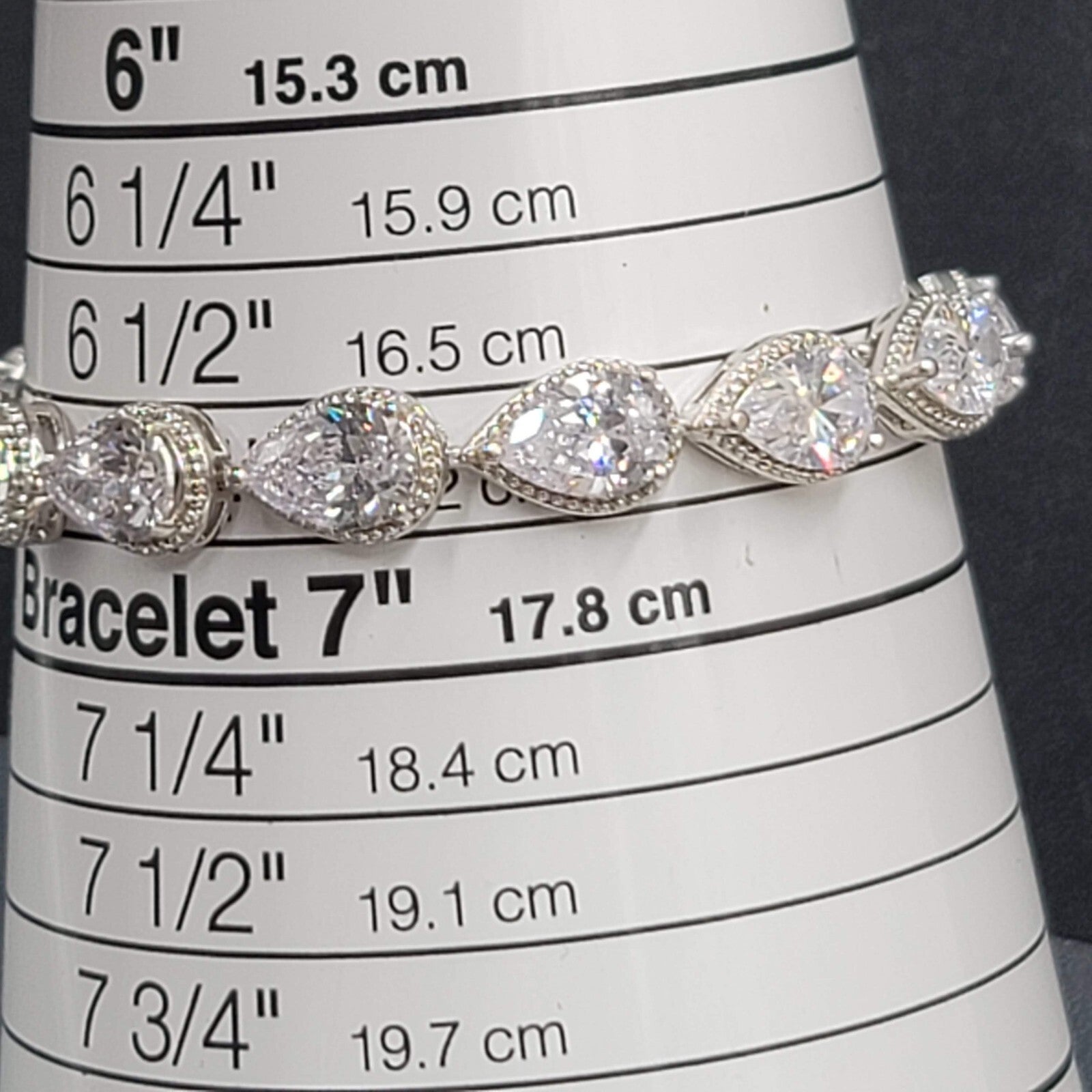 Silver Plated Pear Cut Cubic Zircon Bridal Tennis Bracelet Wedding Jewelry 6.75"