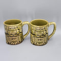 Vintage Japan Coffee Mug Cup Set of 2 Green Glaze MCM