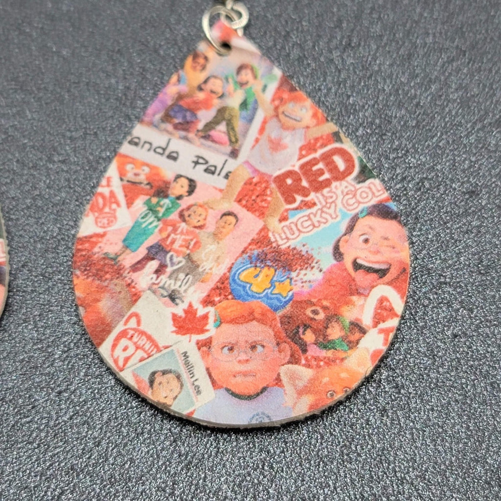 Pierced Earrings Pixar Turning Red Glitter Teardrop 2"
