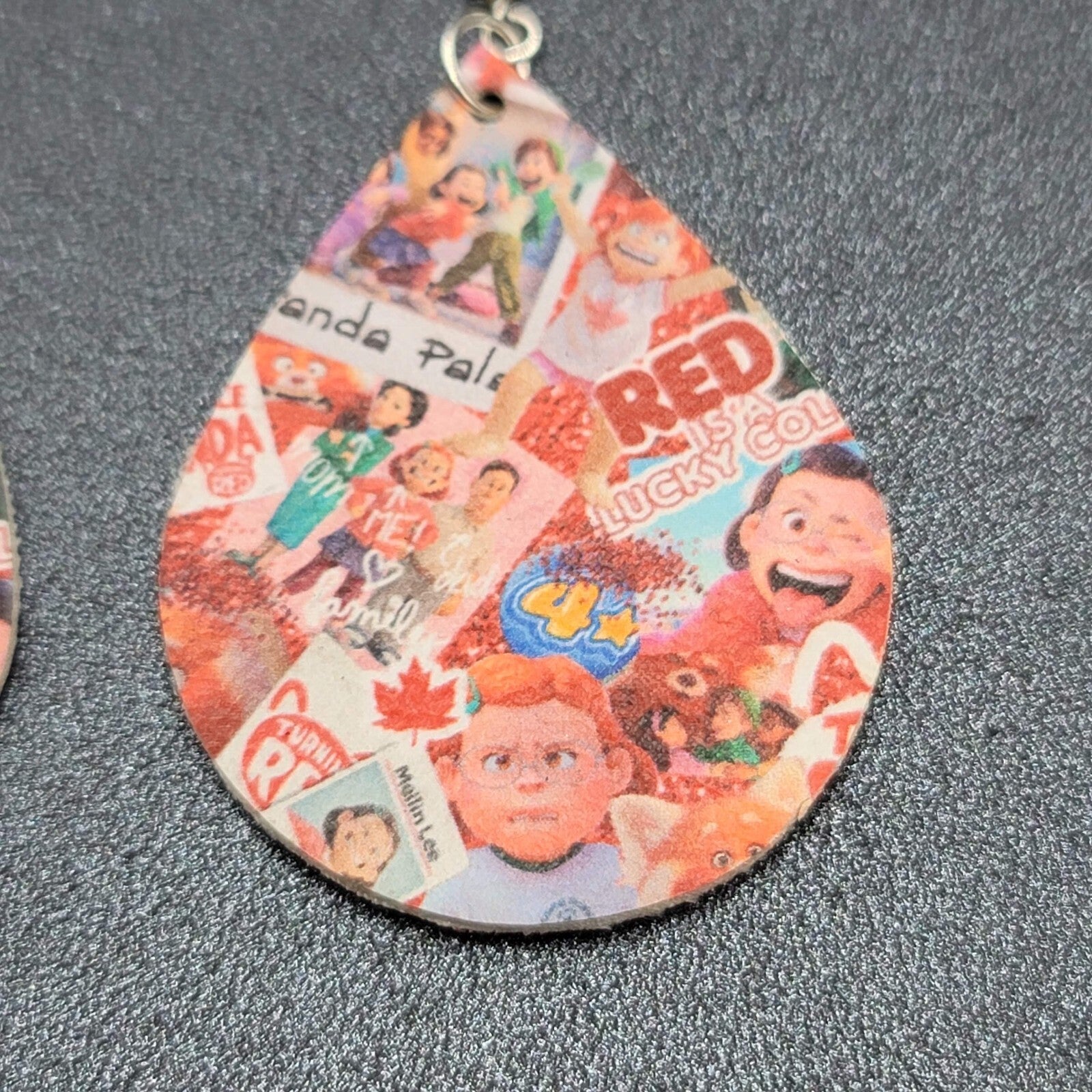 Pierced Earrings Pixar Turning Red Glitter Teardrop 2"