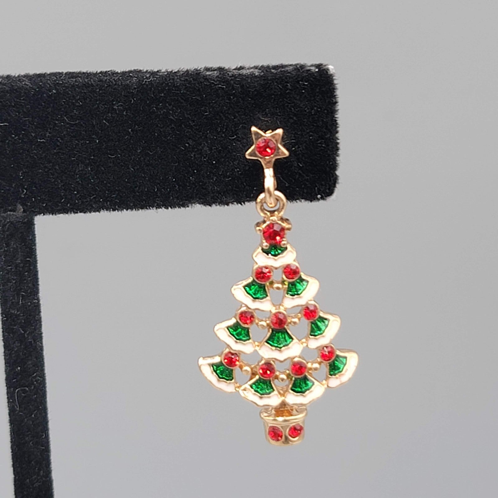 Christmas Tree Pierced Earrings Gold tone Dangle 1.25 in