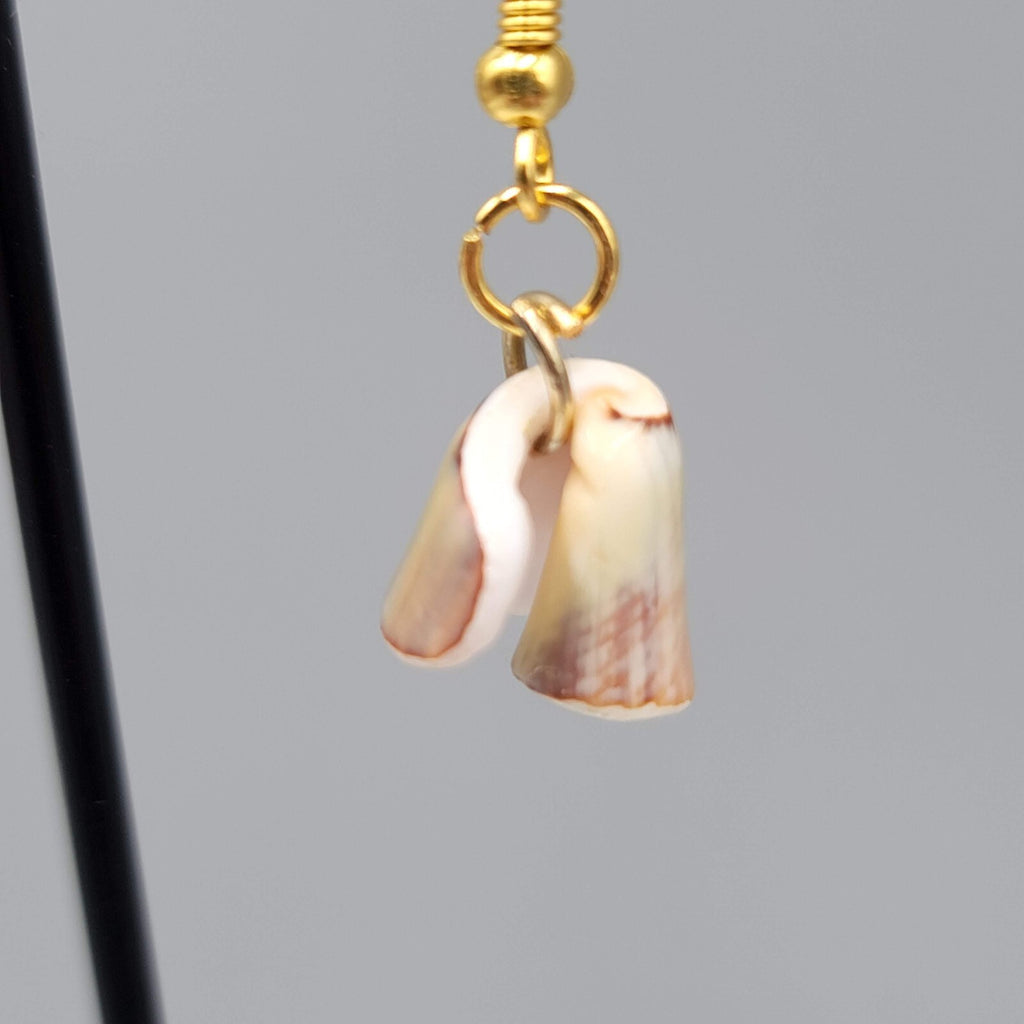 Real Shell Pierced Earrings Gold tone Dangle 3/4"