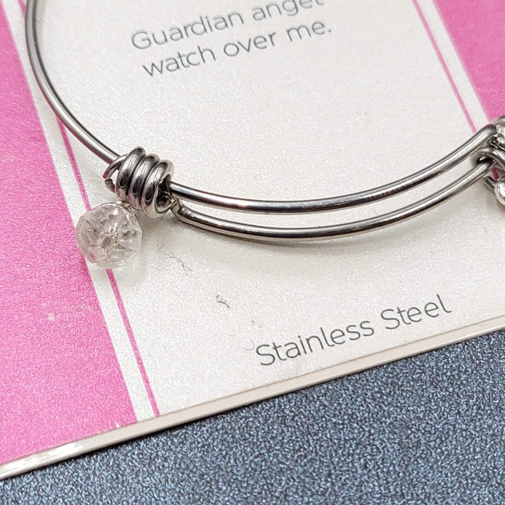 New Footnotes Guardian Angel Stainless Steel Bracelet w Charms Silver tone