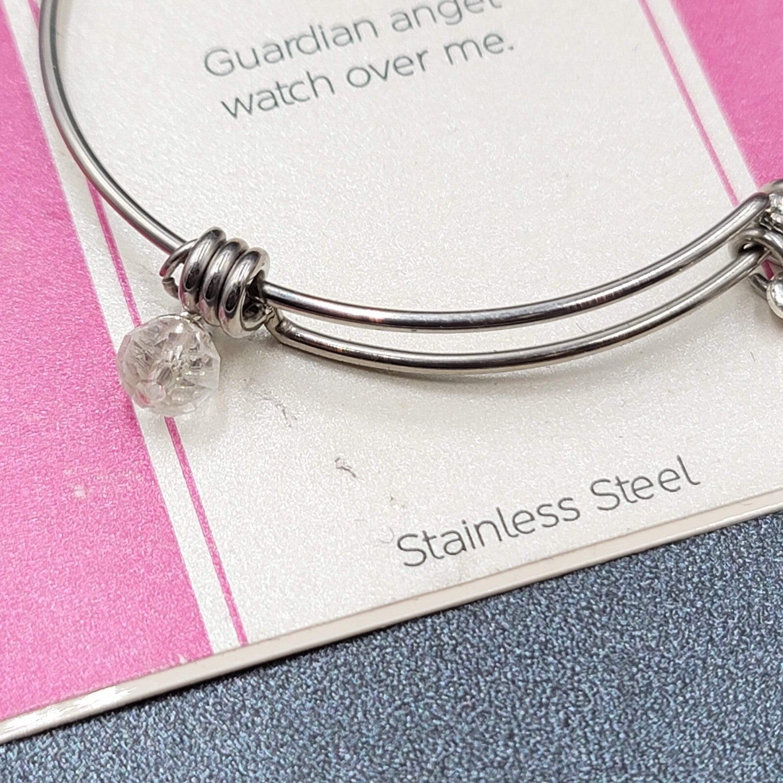 New Footnotes Guardian Angel Stainless Steel Bracelet w Charms Silver tone