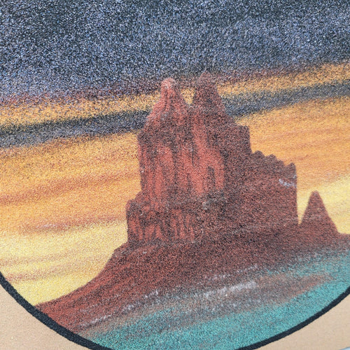 Albert Lee Shiprock NM Sand Painting Original Art on Board Signed USA Sunset 12"