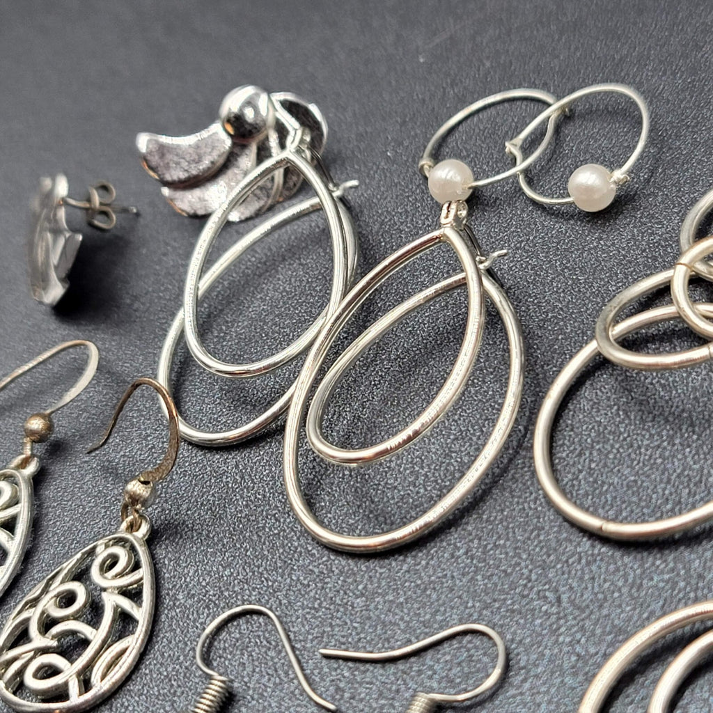 Lot of 7 Pierced Earrings Silver tone Teardrop Butterfly Hoops Wearable