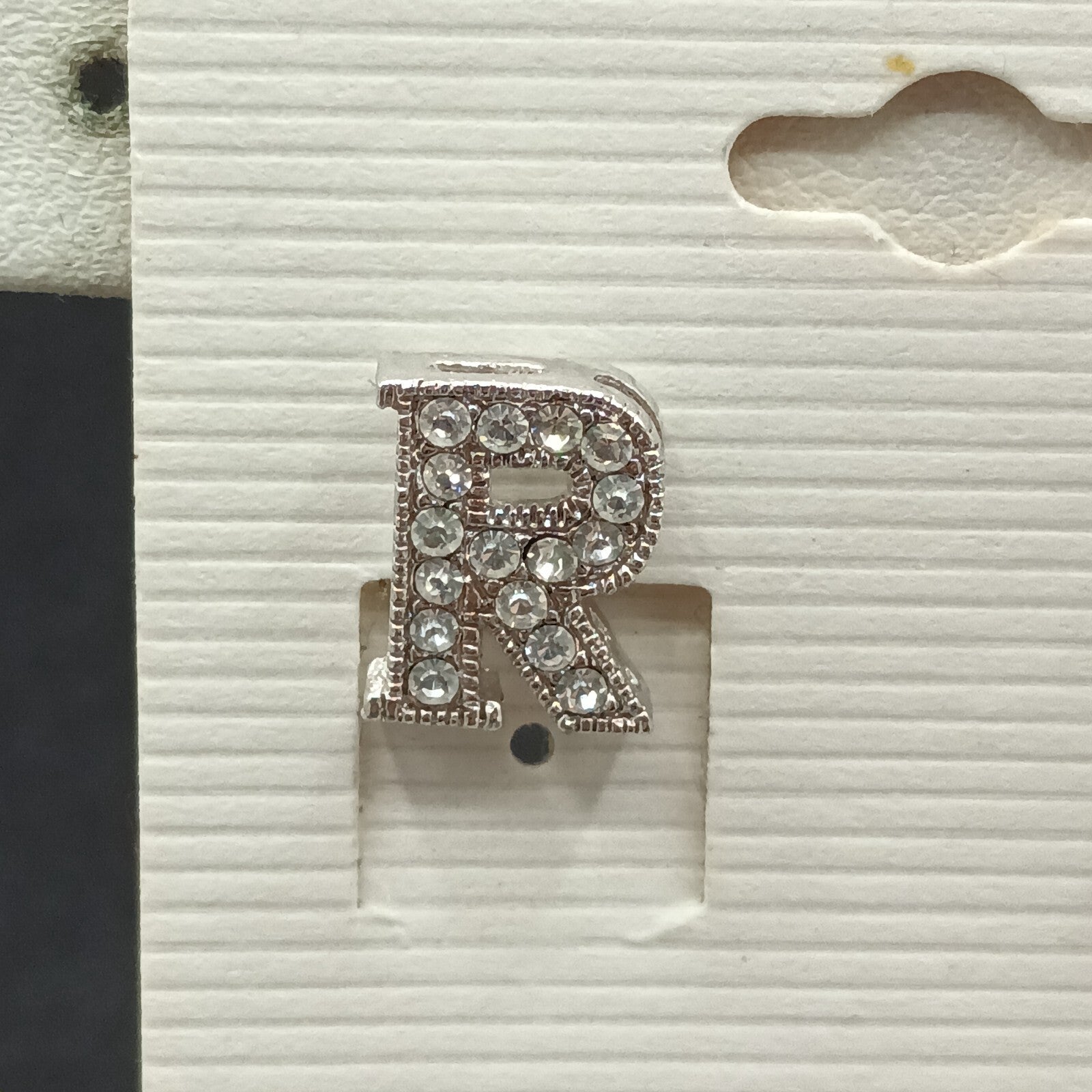 Pierced Earrings Silver tone Rhinestone Letter R Studs 1/2" New Old Stock