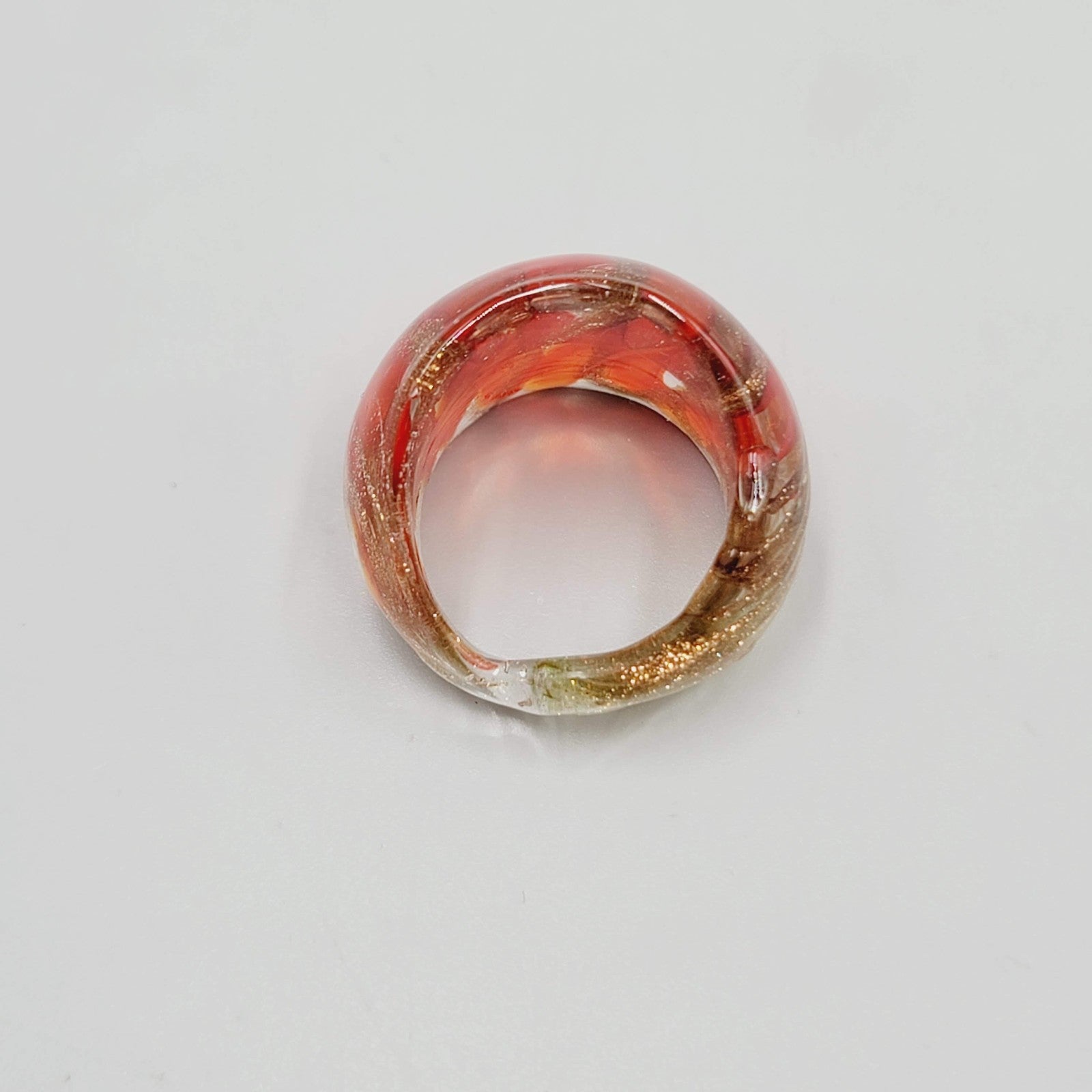 Orange Glass Ring Domed  Size 7
