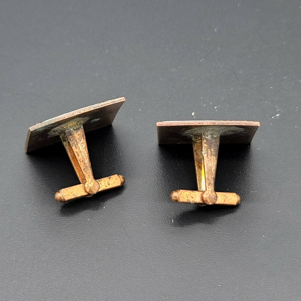 Vintage Copper Enamel Mid Century Cufflinks Modernist Abstract 1" White