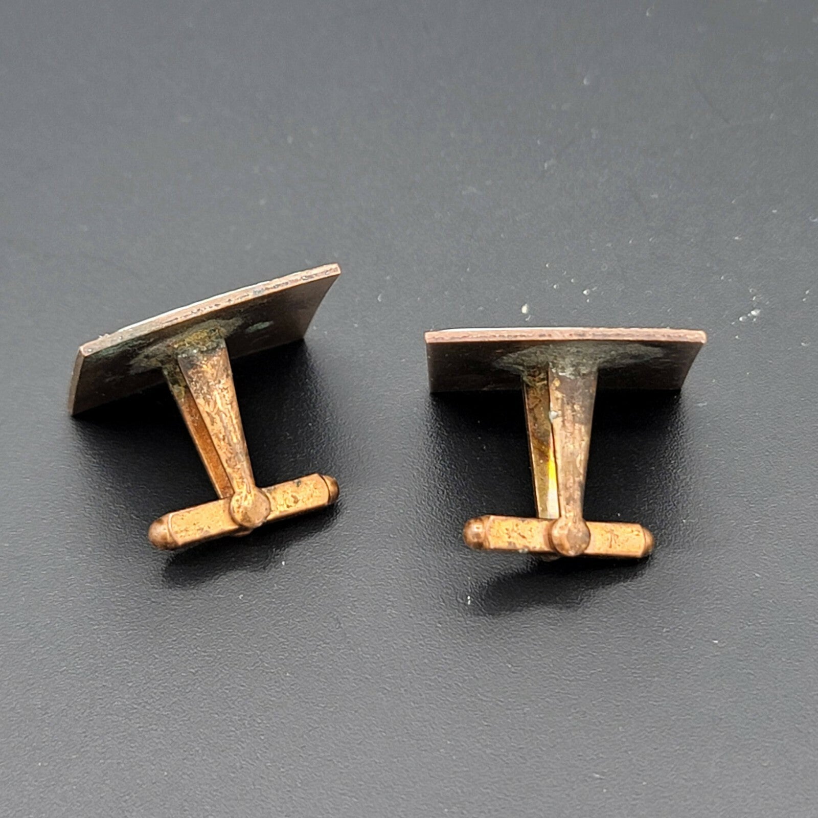 Vintage Copper Enamel Mid Century Cufflinks Modernist Abstract 1" White