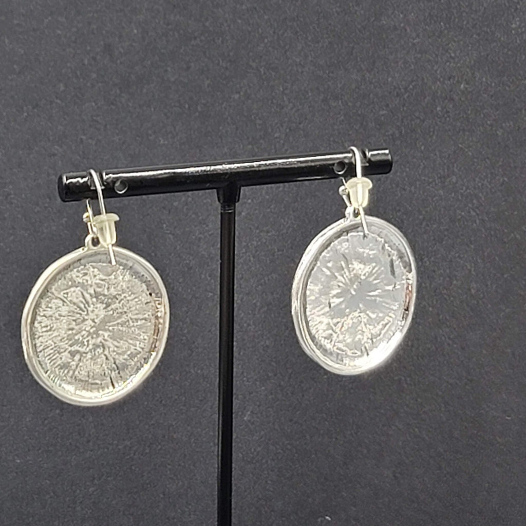 Pierced Earrings Silver tone Embossed Tree Round Dangle 1 1/8"