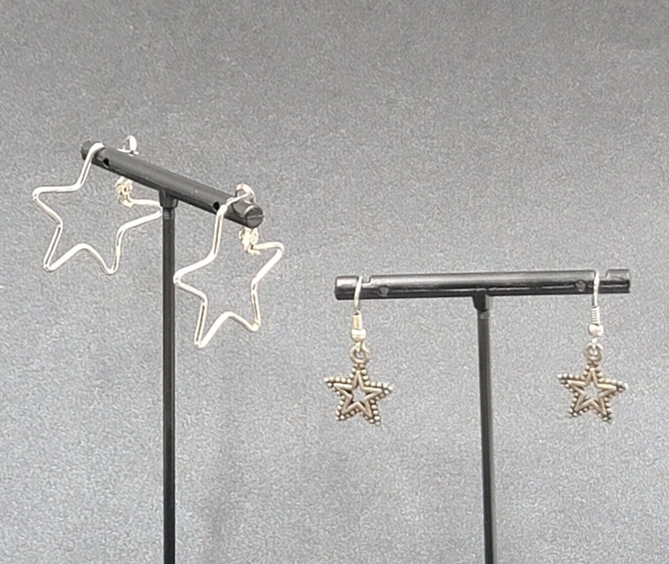Lot of 2 Pierced Earrings Silver tone STARS Dangle Hoops